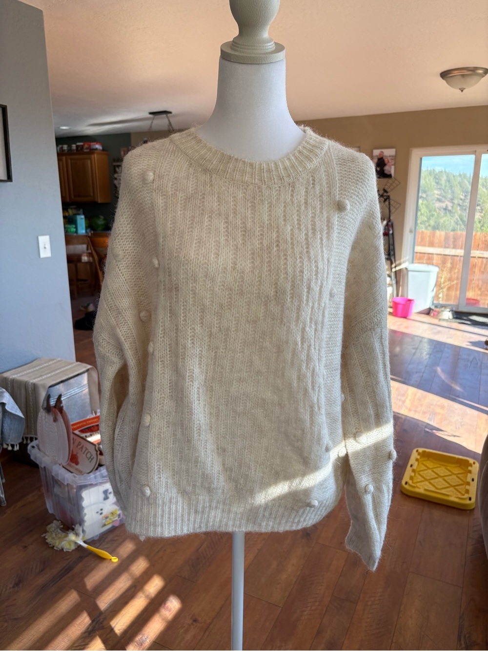 Petal & Pup White/Cream Pom-Pom Crew Neck Sweater